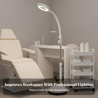 High Magnification LED Magnifying Floor Lamp Stepless Dimmable Magnifying Floor Lamp Hands-Unrestricted Design LED Work Light with Magnifier Eye Protection for Nail Technicians Artists, Medical Office, Home Office, Craft Room, Workshop