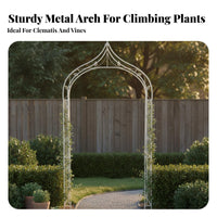Powder Coated Finish Wrought Iron Garden Arch Weather Resistant Freestanding Climbing Plant Arbor Rustproof Vintage Design Metal Arch Decorative Scrollwork for Gardeners, Homeowners, Event Planners, Patio, Backyard, Yard, Pathway Entrance