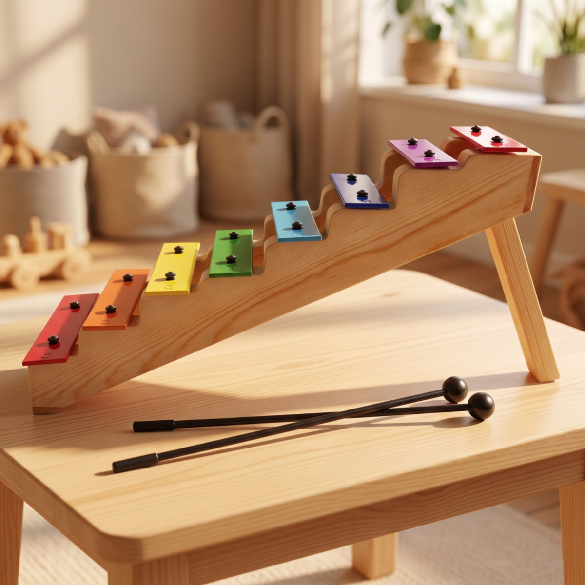 Xylophone with Mallets 8-Note Metal Xylophone Wooden Glockenspiel for Home