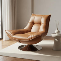 Single Sofa Chair Ergonomic Design Leather Lounge Chair Rotating Armchair Space Saving Living Room Furniture for Studying Nook