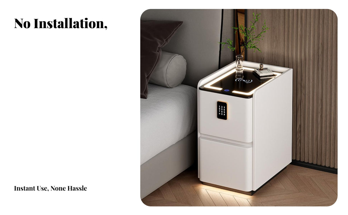 Built-in Bluetooth Speaker Nightstand with Drawers Installationcomplimentary Smart End Table Fingerprint Lock Bedside Cabinet Modern Design for technologynology aficionados, Homeowners, Students, Home, Apartment