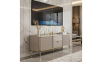 TV Cabinet with Drawers Contemporary Television Stand with Drawer Marble-Look Media Console with Drawer for Living Room, Apartment