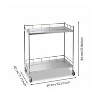 Locking Wheels Hospital Treatment Trolley Quiet Casters Stainless Steel Medical Mobile Trolley Safety Guardrails 2-Tier Laboratory Trolley Easy Assembly for Laboratory