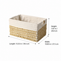 Lined Toy Storage Basket, Paper Rope Woven Storage Basket for Shelves, Rectangular Colour Block Organiser with Cut-Out Handles