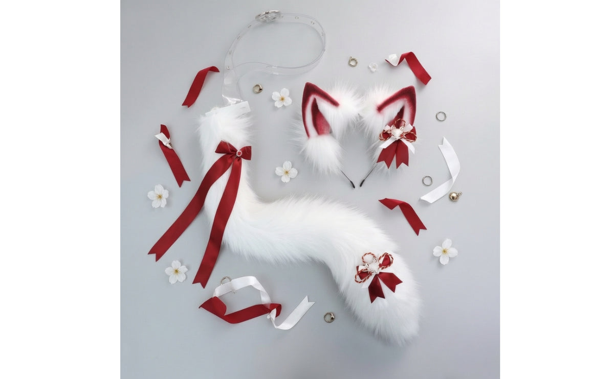 Canine Ears Headband and Tail Set Soft Furry Textured Fiber Ears and Tail Set Soft Costume Accessory for Cosplayers, Animation Fans, Cosplay
