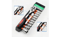 12 Pieces Socket Wrench 24-Tooth-Tooth Socket and Ratchet Set Chrome-Finished Ratchet Wrench with Sockets for Mechanics, Amateur Mechanics