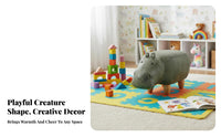 Multi-Functional Hippo-Shaped Footrest Wooden Legs creatureShaped Seat Sturdy Construction Footstool Comfortable Seating for Children, Adults, Parents, Entryway, Living Room, Bedroom, Playroom