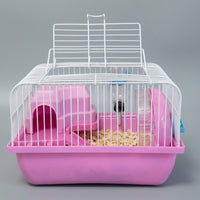 Hamster Cage Habitat Villa, Small Pet Enclosure with Wheel and Water Bottle, Square Shape Foldable Dwarf Hamster Kit Case