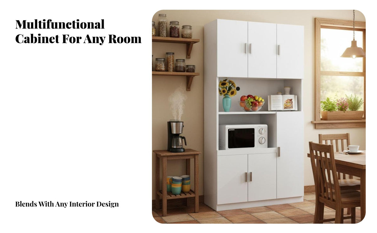Microwave Stand Cabinet Multi-Functional Microwave Stand with Cabinet Large Capacity Kitchen Storage Hutch for Homeowners, Dining Room, Home Office