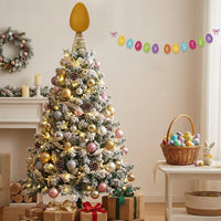 Easter Holiday Tree Finial Top Accent Colorful Stripes Easter Treetop Accent Bright Colors Glitter Striped Egg Ornament for Families, Adults, Xmas, Christmas