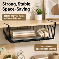 Under Shelf Storage Basket, Metal Wire Organiser, Hanging Storage Basket for Kitchen, Cupboard, Desk, Bedroom, Dormitory, Space Saving