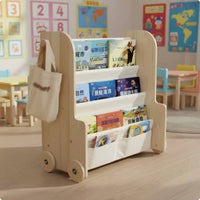 Easy to Move Mobile Children's Reading Shelf Child-Friendly Design Rolling Book Shelf Space Saving Kids Bookshelf Sturdy for Playroom, Nursery