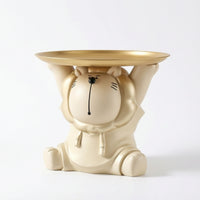 Lion Figurine with Tray Unique Decorative Tray Lion Figurine Charming Sculpture Molded for Entryway, Desk