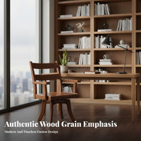 With Armrests Slatted Back Rotating Armchair Ergonomic Backrest Desk Chair Sturdy Base Swivel Seat Stable Load-Bearing for Home Workers, Executives, Teenagers, Study Room, Library, Bedroom
