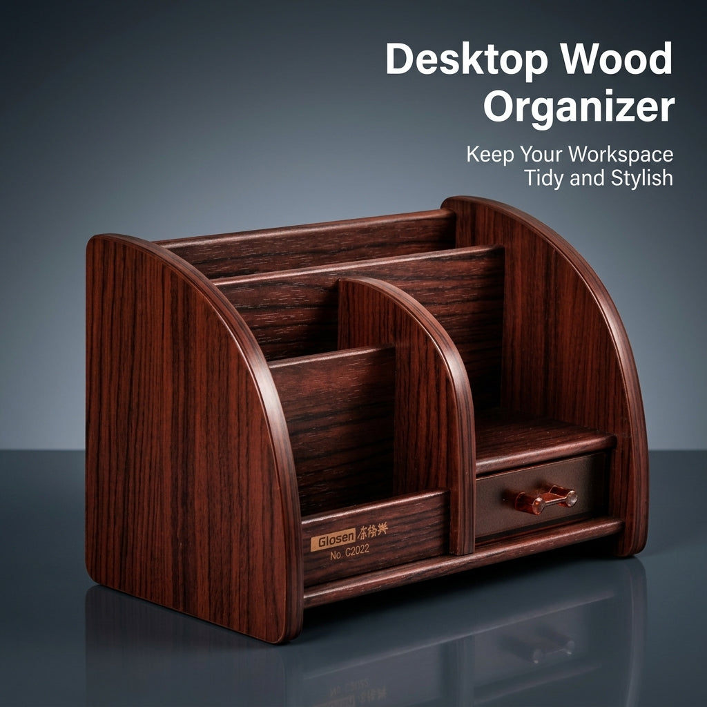 Beech Wood Pen Holder for Desk, Square Desktop Organizer for Office, Solid Pencil Pot, Handmade Storage for Professionals