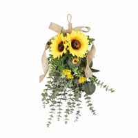 Rustic Design Artificial Eucalyptus and Sunburst Flower Teardrop Handmade Look Hanging Sunburst Flower Arrangement Lighted Option Available