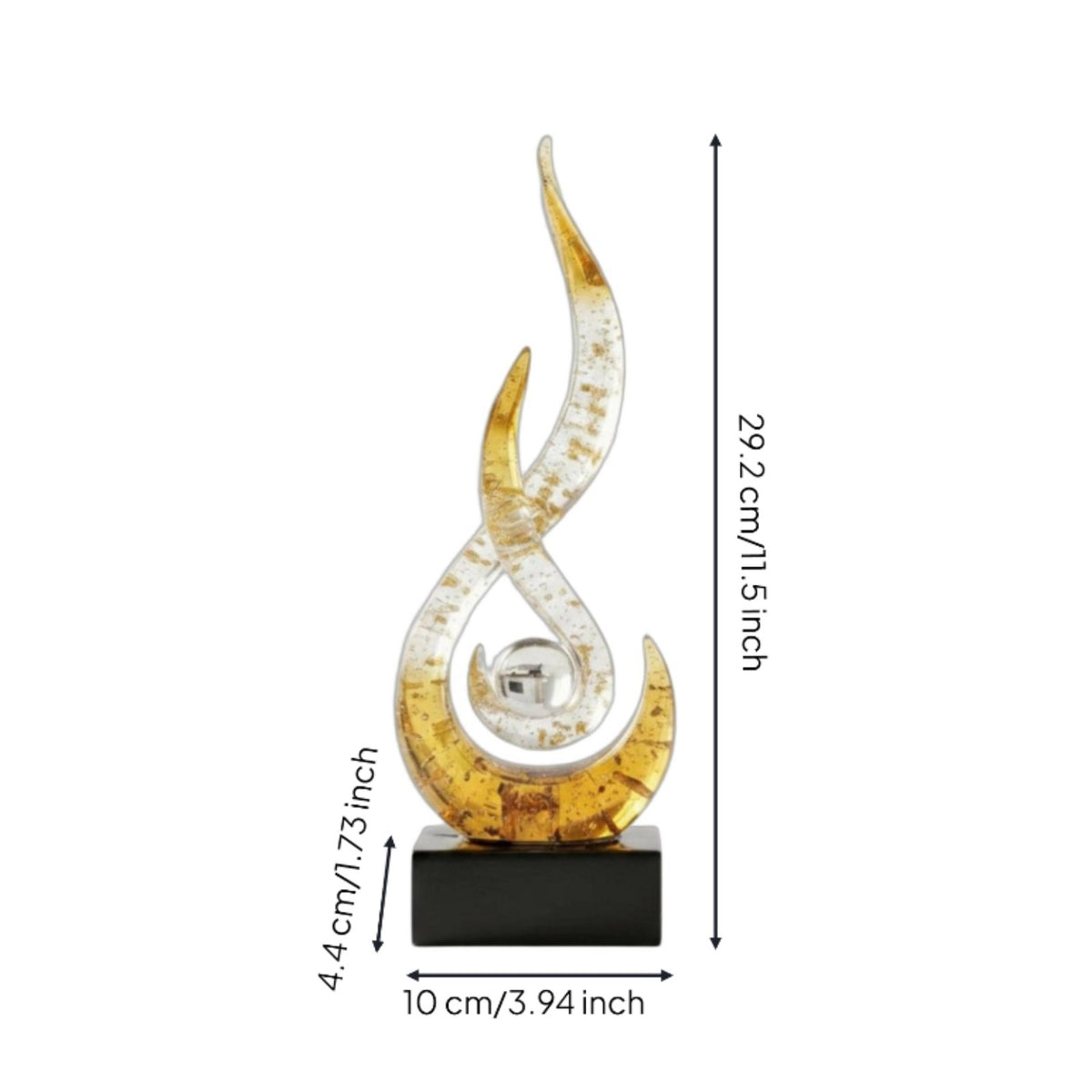 Light Luxury Design Transparent Wave Figurine Elegant Centerpiece Gold Foil Swirl Ornament Good Fortune Symbol for Living Room, Wine Cabinet