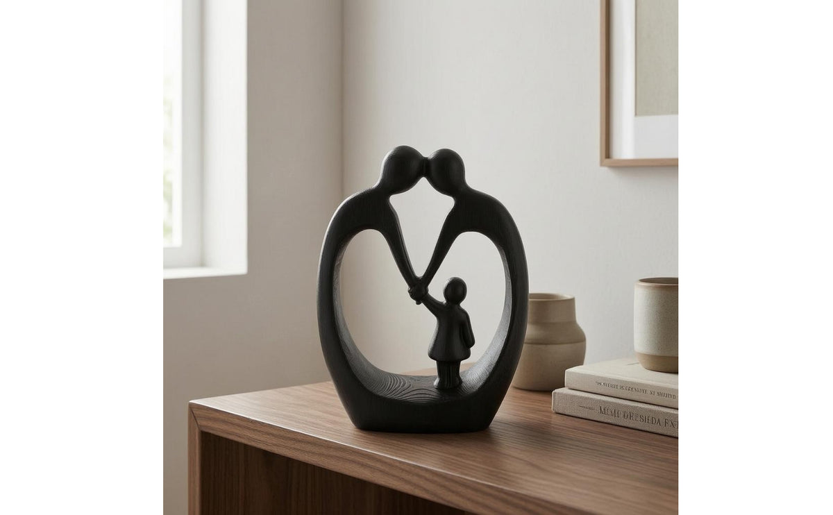 Abstract Family Sculpture Black Family Figurine Smooth Surface