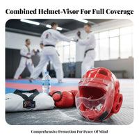 Taekwondo Helmet with Face Visor Impact Resistant Full Face Fighting Arts Headgear Shock Absorbent Taekwondo Sparring Headgear for Adults, Competition