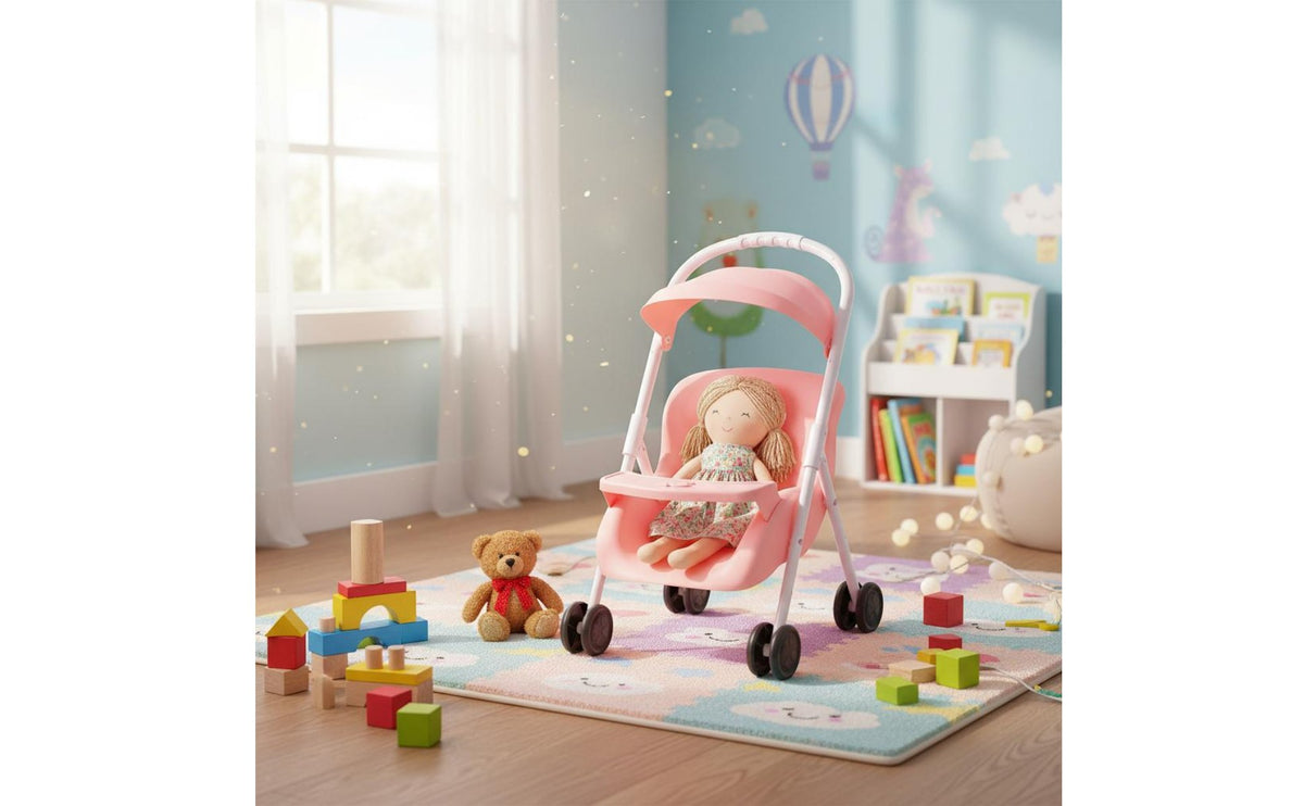 Doll and Pushchair Set Encourages Nurturing Toy Pushcart Great Gift Infant Toy Pram Set for Girls, Young Children, Role Playing