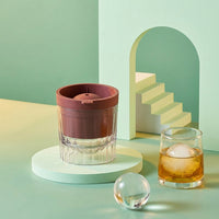 Soft Drinks Ice Tray for Home Bar, Easy Release Silicone Ice with Lid, Large Ice Sphere for Whisky Cocktails, Reusable Wine Red Round Ball