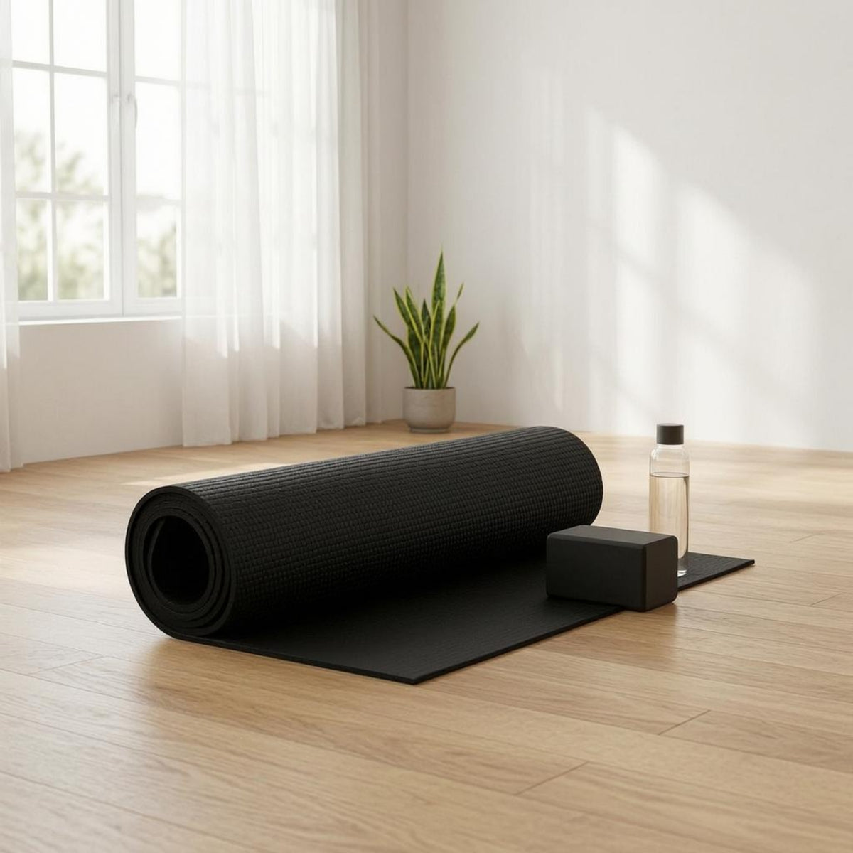 Non-Slip Exercise Mat Textured Workout Gear Black for fitness