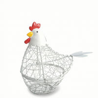 Decorative Chicken Basket Metal Wire Basket with Hinged Top Vintage Compact for Kitchen