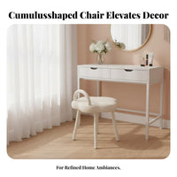 Soft Padded puffShaped Vanity Chair Compact Design Upholstered Makeup Seat Sturdy Construction Household Furniture Ergonomic Shape for Women, Girls, Students, Bedroom, Dressing Room, Nail Salon