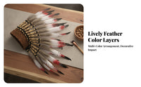 Fan-Shaped Feather Headdress Brown Base Feather Headpiece Crosshatch Lacing Native Style Headdress Spotted Feathers for Stage, Party