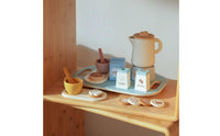 Wooden Coffee Toy Set Pastel Pretend Coffee Set Printed Labels Kids Tea Service