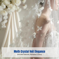 Bridal Veil, cream, 3D floral accent, nature-inspired, crystal details, luxury headpiece, trailing soft tulle, mermaid wedding
