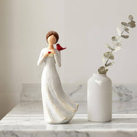 Hand Painted Girl and Bird Ornament Desk Display Angel Statue Sentimental Gift Memorial Figurine Remembrance for Desktop, Shelf, Living Space