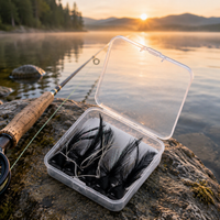 5 Pack Black Imitation Feather Fishing Lures, Pike & Trout Freshwater Lures with Barbed Hooks, Synthetic Material