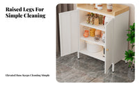 Modern Design Unrestrictedstanding Cupboard with Fluted Glass Doors Easy to Clean Fluted Door Cabinet Wide Countertop Storage Furniture Scratch Resistant Top for Homeowners, Renters, Dining Room, Kitchen, Entryway, Home Office