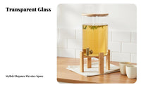 High Temperature Resistant Glass Spigot Beverage Dispenser Natural Bamboo Lid Tapped Juice Jar Large Capacity for Caterers, Families, Office