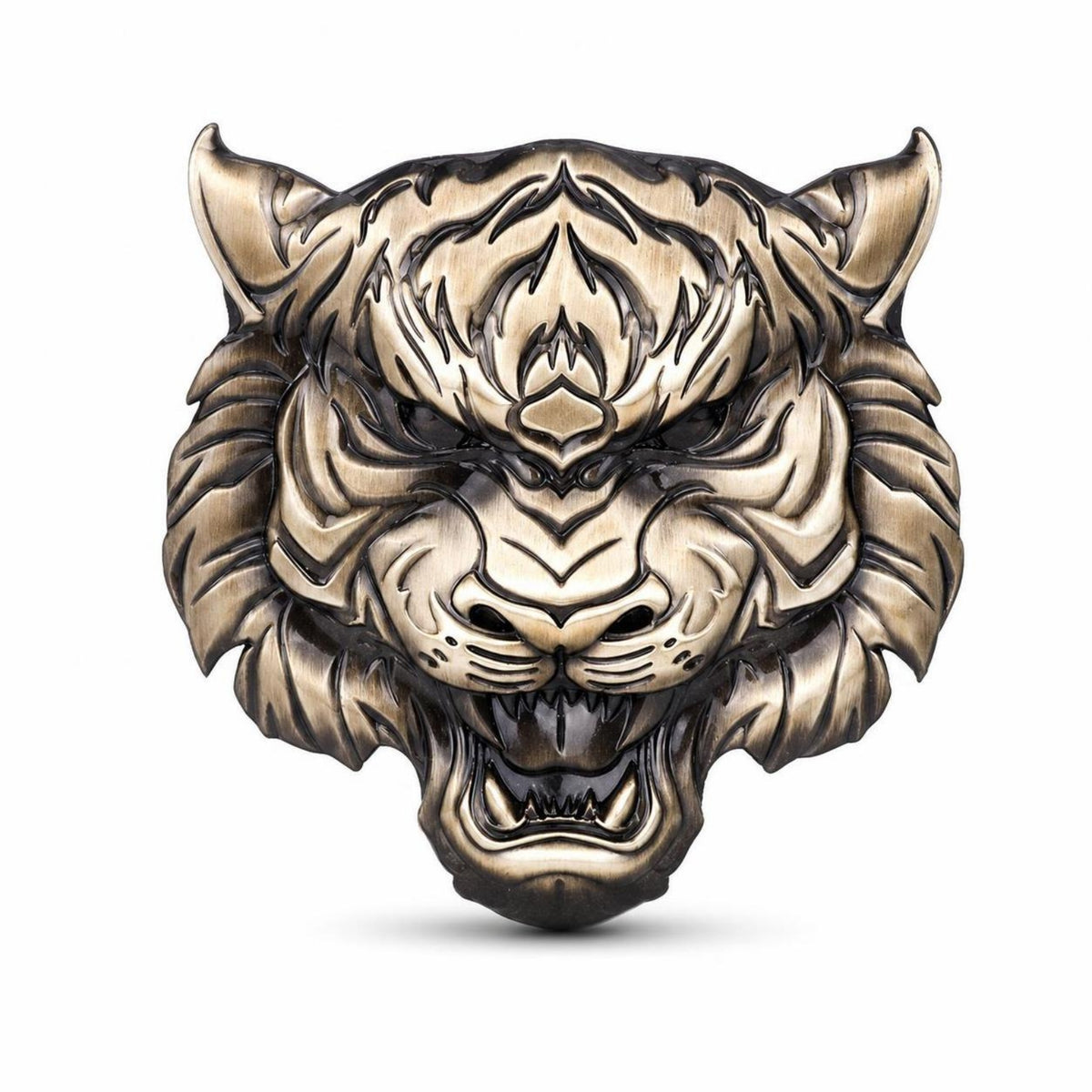 Antique Gold Tiger Face Car Emblem 3D Tiger Head Emblem Long-Lasting Hardware Thick for Bikers