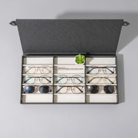 Soft Material Premium Lining 15 Slot Glasses Case Dust-Proof Foldable Sunglasses Display Tray Snap Button Closure Accessory Organizer for Closet