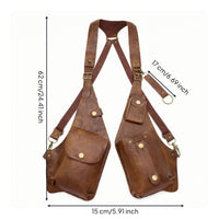 Adjustable Harness Bag with Detachable Pouch Multi-Pocket Leather Harness Vest Bag Handsunrestricted Gothic for Cosplayers, Bikers, Festivals, Cosplay, Halloween
