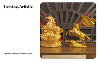 Sand Gold Finish Chinese Astrological Horse Figurine Good Fortune Charm Golden Horse Statue Feng Shui Decor for Business Owners, Desk