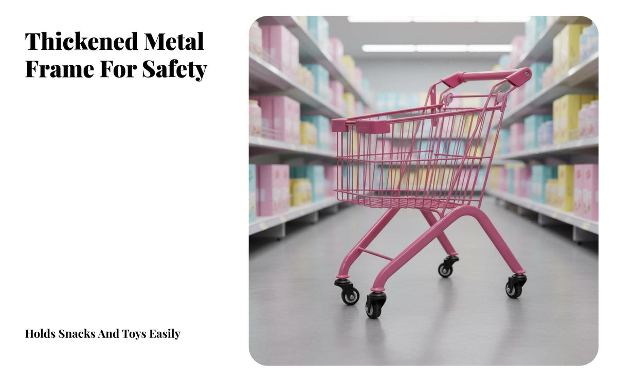 Thickened Frame Kids Metal Shopping Cart Baked Paint Finish Kids Shopping Cart Long-Lasting Toddler Grocery Trolley Heavy Duty for Toddlers, Children, Preschoolers, Playroom, Retail Shop, Home