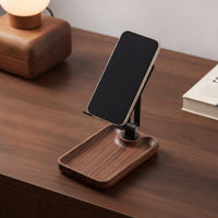 Phone Stand with Wood Base Stable Wooden Phone Stand Portable Holder with Tray for Office