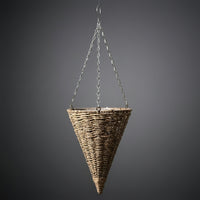 Hanging Basket Set of 3 for Plant Pot Display, Woven Basket with Chain for Hanging Plant, Cone Shape Wall Planter, Rustic Garden Decoration