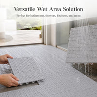 Interlocking Non-Slip Shower Mat for Bathroom and Toilet, Waterproof Grid Design