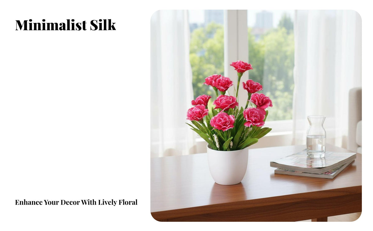 Artificial Flower with Vase to Display Silk Realistic Faux Flower Arrangement for Office, Bookshelf, Windowsill