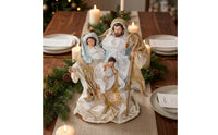 Vertical Display Tabletop Nativity Figurine Satin-Like Holy Family Figurine Resin and Fiber Holy Family Figurines Round Base for Desktop, Shelf