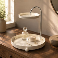 Glossy Finish 2-Tier Tray Rack Raised Edges Bird-Shaped Rack Round Trays Tabletop Organizer Curved Metal for Display