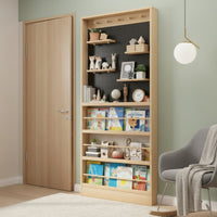 Space-Saving Slim Behind-Door Storage Cabinet Solid Wood Freestanding Pegboard Bookshelf Narrow Picture Book Display Rack for Children, Entryway, Bedroom, Study Room