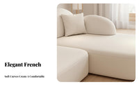 L-Shaped cushioned Chaise Lounge French Cream aesthetic L-Shaped Chaise Sectional abrasionwithstandant Fabric Living Room Furniture for Families, Bedroom, Office
