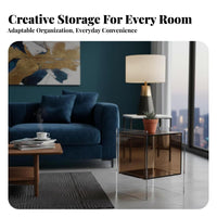Modern Design 2-Tier curved based Table Minimalist and aesthetic curved based Couch Table Transparent Look Nightstand Space-Saving for Apartment Dwellers, residents, Students, Bedroom, Living Room, Small areas, Office