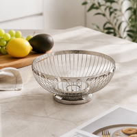 Stainless Steel Fruit Bowl, Round Fruit Basket, Rust Resistant Wire Fruit Bowl for Kitchen Bench, Polished Metal Fruit Basket